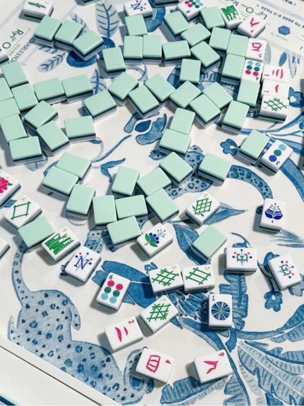 Seafoam Green, Navy, and Light Blue Mahjong Tiles - Picture 2 of 8